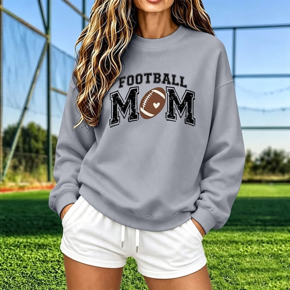 Football Mom Crewneck Sweatshirt Casual Pullover