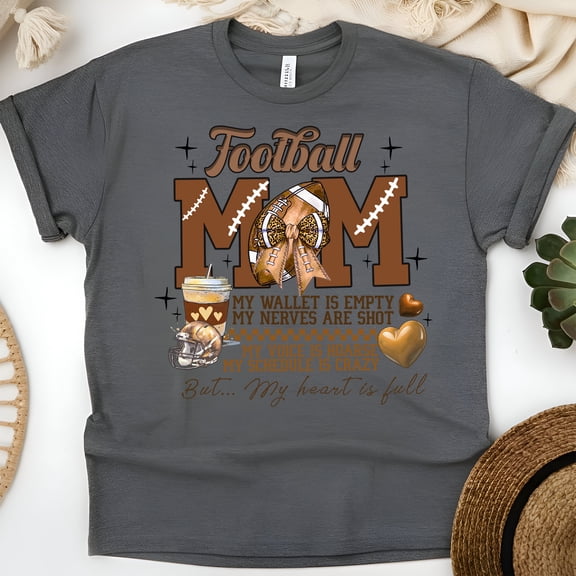 Football Mom My Heart Is Full Shirt | Funny Game Day Graphic Tee, Dark Heather, Size 2XL