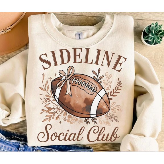 Football Mom Sideline Social Club, Game Day Design TSHIRT All Size S-5XL