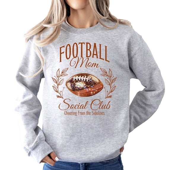 Football Mom Social Club Sweatshirt Faux Glitter Cheering from the Sidelines Football Pullover Gray Sweatshirt Medium
