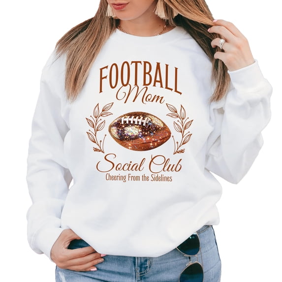 Football Mom Social Club Sweatshirt Faux Glitter Cheering from the Sidelines Football Pullover White Sweatshirt Large