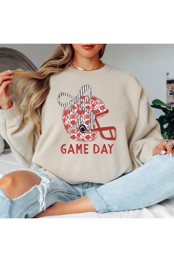 Football Mom Sweatshirt: Floral Helmet Bow, Game Day Style All Size S-5Xl