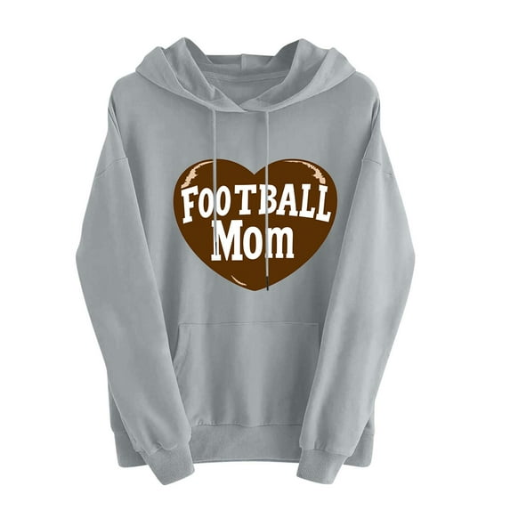 Football Mom Sweatshirt for Women Lightweight Game Day Hoodies Drawstring with Pocket Pullover Funday Long Sleeve Tops, Gray, L