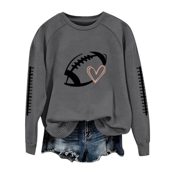 Football Mom Sweatshirts for Women Game Day Long Sleeve Crew Neck Sports Mom Must Have Football Print Sports Weekend Hiking Loose Fit Pullover Sweaters Gift Sunday Funday Sweatshirt Dark Gray