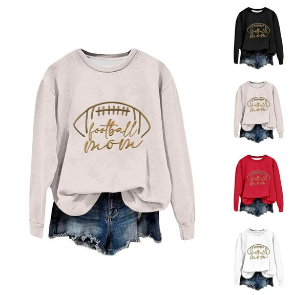 Football Mom Sweatshirts for Women 2025 Embroidery Football Mom Graphic Crewneck Sweatshirt Pullover Tops