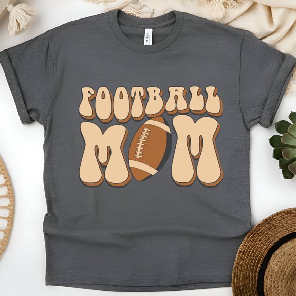 Football Mom T-Shirt | Retro Game Day Graphic Tee for Moms, Dark Heather, Size S