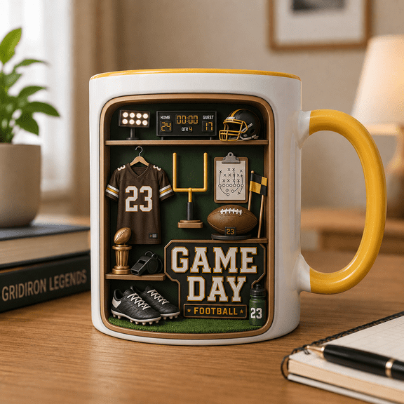Football Mug 3D Effect Game Day Coffee Cup Gift for Football Fans