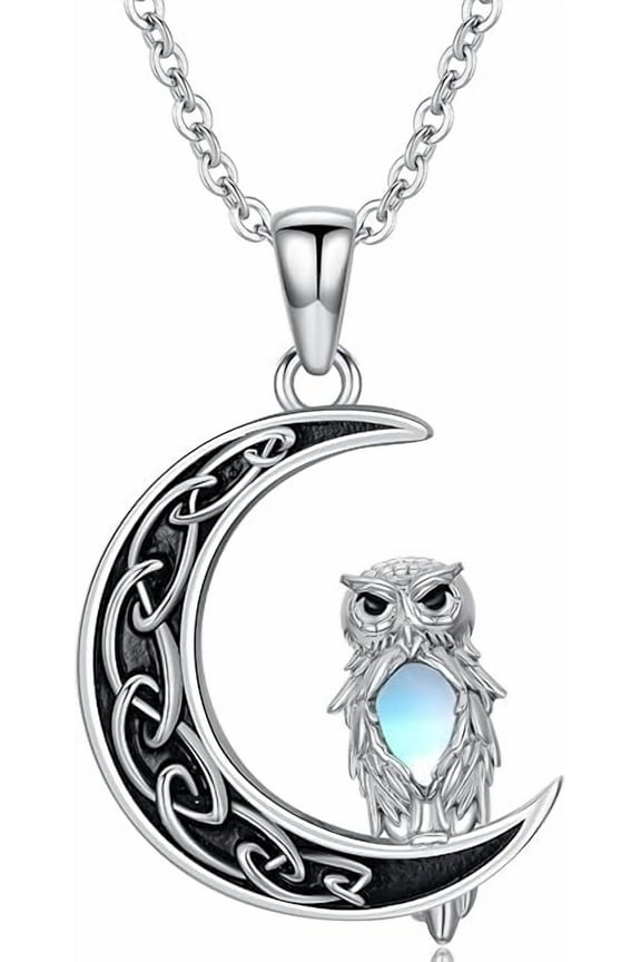 Graduation Owl Necklace 925 Sterling Silver Celtic Moon Necklace Animal Owl Jewelry Gifts for Women