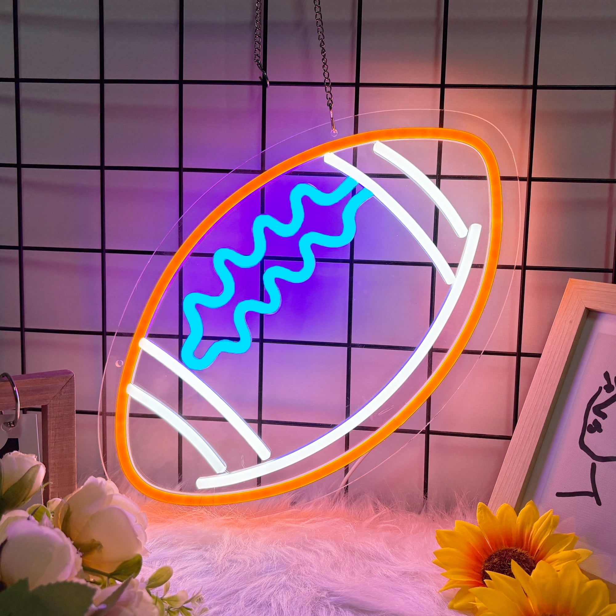 Football Neon Sign for Wall Decor, Football LED Signs for Teens, Man Cave, Boys Bedroom and Game Room, Football-Shaped Neon Light, Neon Light Up Signs Gift for Football Fans