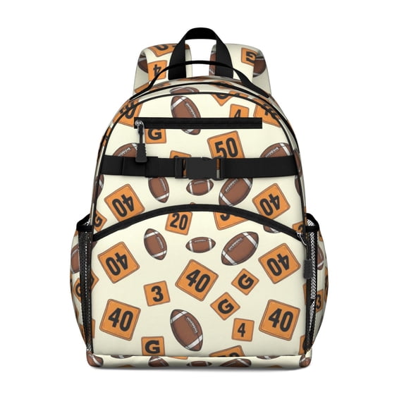 Football Number Beige Pattern Cute School Backpack Bag for School with Padded Back and Adjustable Shoulder Straps 15.25"x11.5"x5.25"