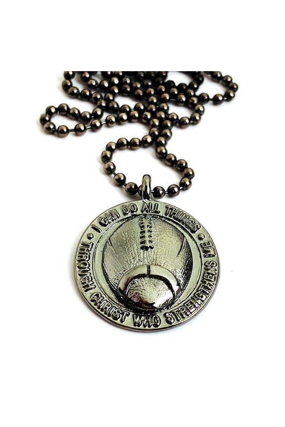 Football On Ball Chain With Gunmetal Finish Necklace (sp7gunbc)
