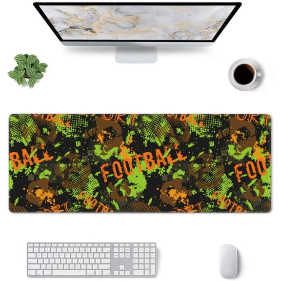 Football Orange -Mouse Pad, Big Desk Mat, Extended Gaming Mouse Pad, Mouse Mat with Non-Slip Rubber Base ＆ Stitched, 31.5 X 11.8 in Large Desk Pad for Keyboard, Mouse, Home and Office