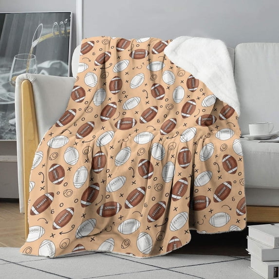 Football Outline Beige Pattern Soft Sherpa Fleece Throw Blanket, Warm Cozy Plush Blanket for Sofa Bed Couch, All Season, 50"x60"