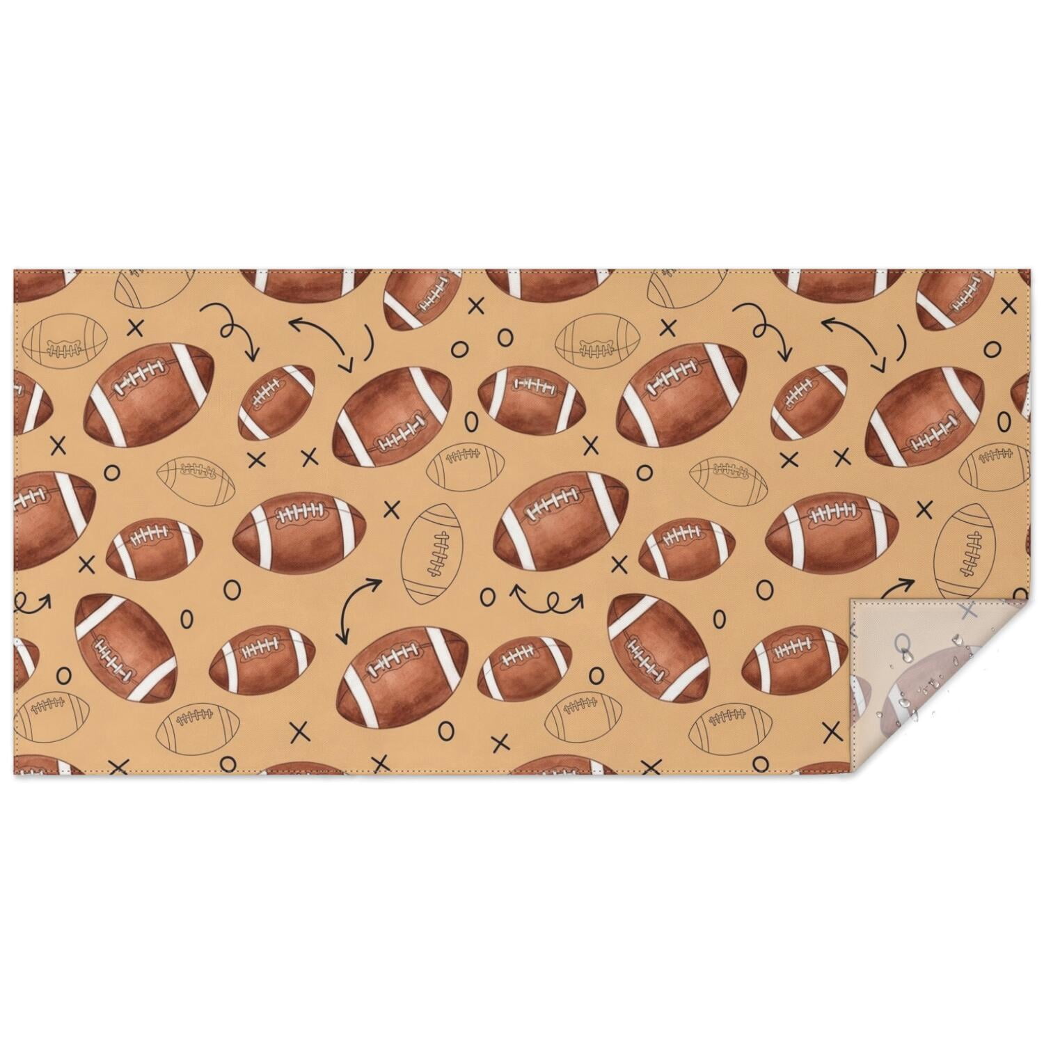 Football Outline Beige Pattern Waterproof Tablecloth, Rectangular ...