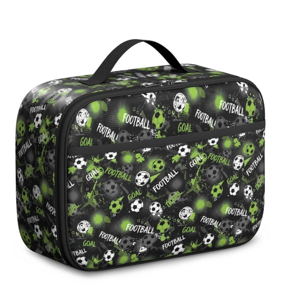 Football and Outline Black Pattern Insulated Lunch Bag Teens,Bento School Lunch Bag for Teens for Work,Picnic or Travel 10.6x7.7x4.3 Inches,12 Can Capacity