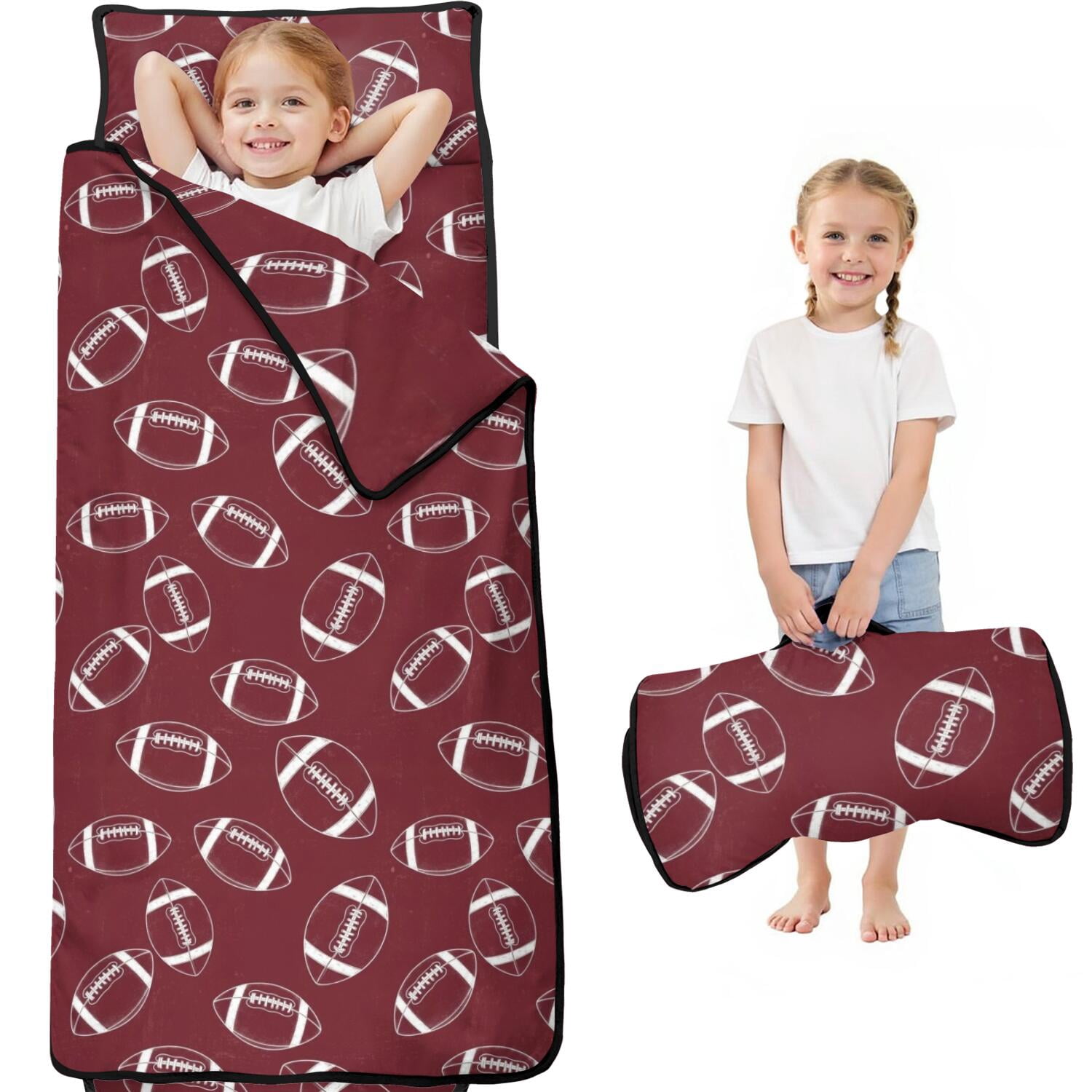 English Red Pattern Football Outline Red Pattern Kids Nap Mat, Preschool Sleeping Pad with ...