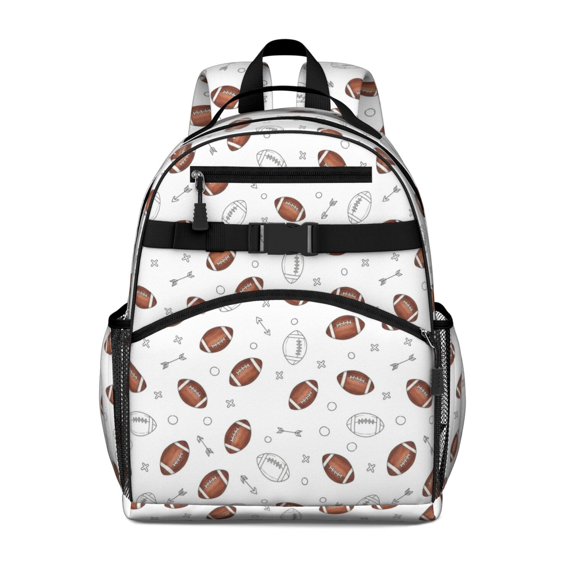 Football Outline White Pattern Cute School Backpack Bag for School with Padded Back and Adjustable Shoulder Straps 15.25"x11.5"x5.25"