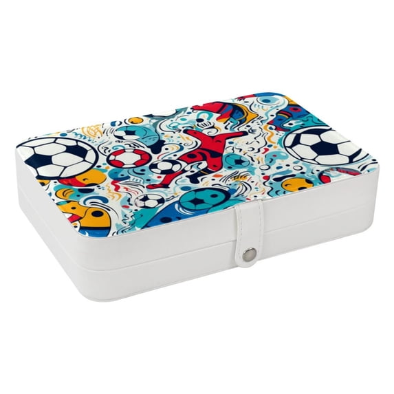 Football PU Leather Jewelry Box with Removable Compartment and Necklace Organizer Display Case - Portable
