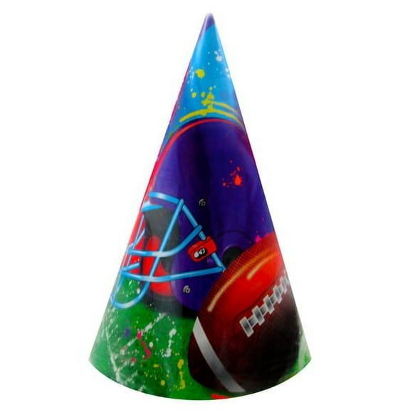 Various Football Paint Splatter Cone Party Hats, 8 Count, New