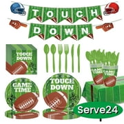 Football Paper Plates Football Party Supplies Disposable Paper Plates Napkins Cups Banner and Tablecloth Football Birthday Party Decorations Design1 Serve 24
