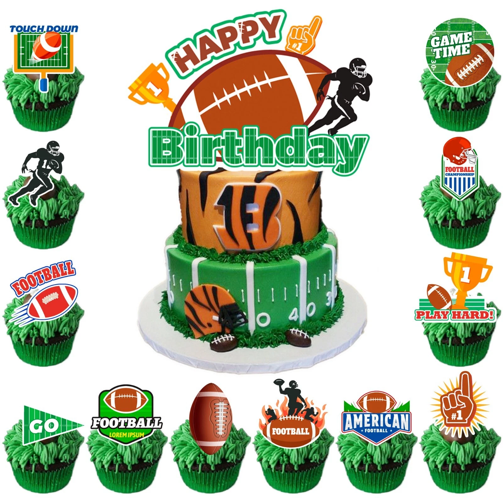 Football Party Cupcake Toppers Decoration, Rugby Football Birthday Cake Toppers