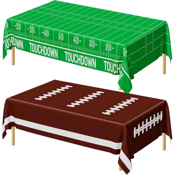 Football Party Decorations 2026, 2 PCS Disposable Football Tablecloth, Brown and Green Table Runner, Game Day Theme Plastic Table Cover, Touchdown Party Supplies, Tailgate Decor