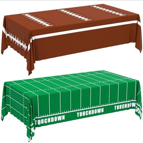 Football Party Decorations Disposable Tablecloth - 2 Pack Plastic Table Covers with Touchdown Field and Football Design, for Birthday, Game Day, Tailgate and Big Game, 54 x 108 Inch