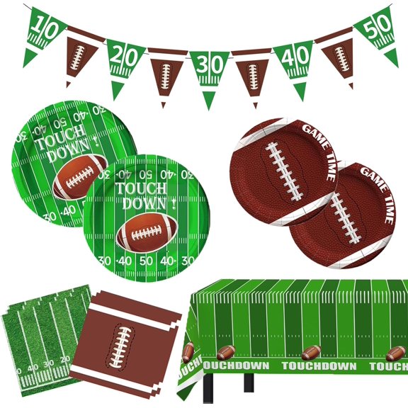 Football Party Decorations, Football Party Supplies Set Serve 25, Football Plates Napkins Banner and Tablecloth,Hanging Swirl,Football Party Favors Decor, Football Day Paper Plates Kit