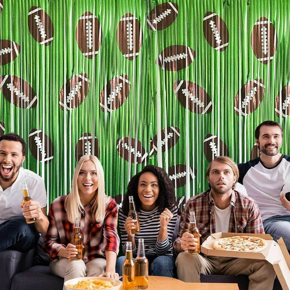 Football Party Decorations Football Photo Booth Prop, Foil Fringe Curtain Football Backdrop Football for Sports Party, Football Themed Party Decor, Birthday Jungle Theme Party Decor