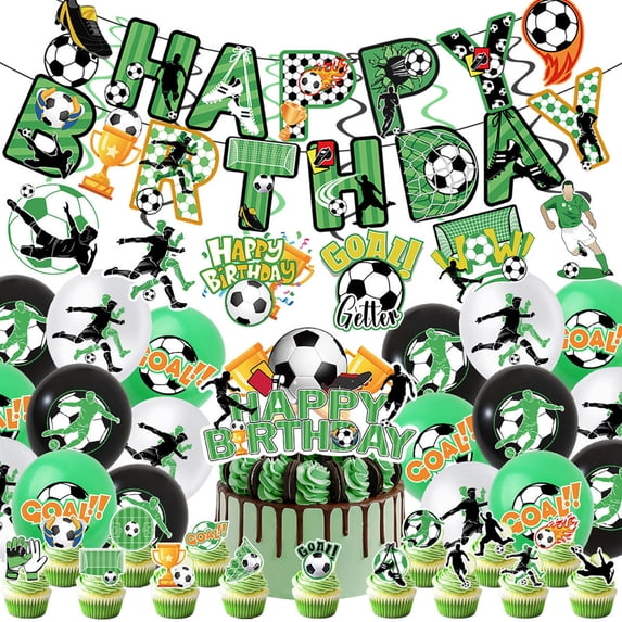 Football Party Decorations Set with Banner, Tableware, Backdrop, Green White Theme Kit for Kids Sports Birthday Celebration, Reusable Supplies