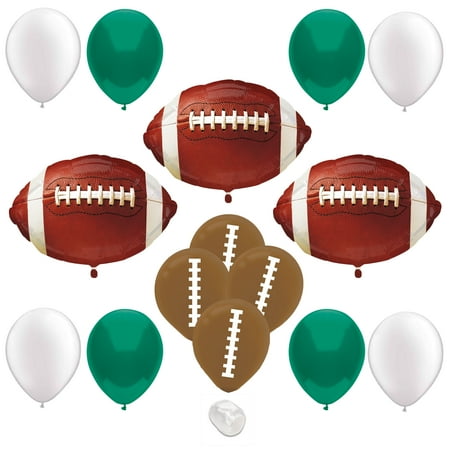Football Party Latex & Foil Standard Balloon Pack, 15pc, Brown Green White