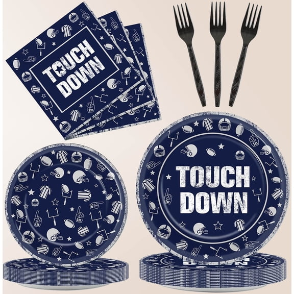 Football Party Plates and Napkins Supplies Kit in Navy Blue, Disposable Paper Dinner Dessert Plates for Sports Game Celebration