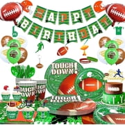 Football Party Supplies-164pcs Football Birthday Party Decorations&Tableware Set Include Football Paper Plates and Napkins Cups Tablecloth Banner Balloons, Football Theme Party Supplies for Game Day