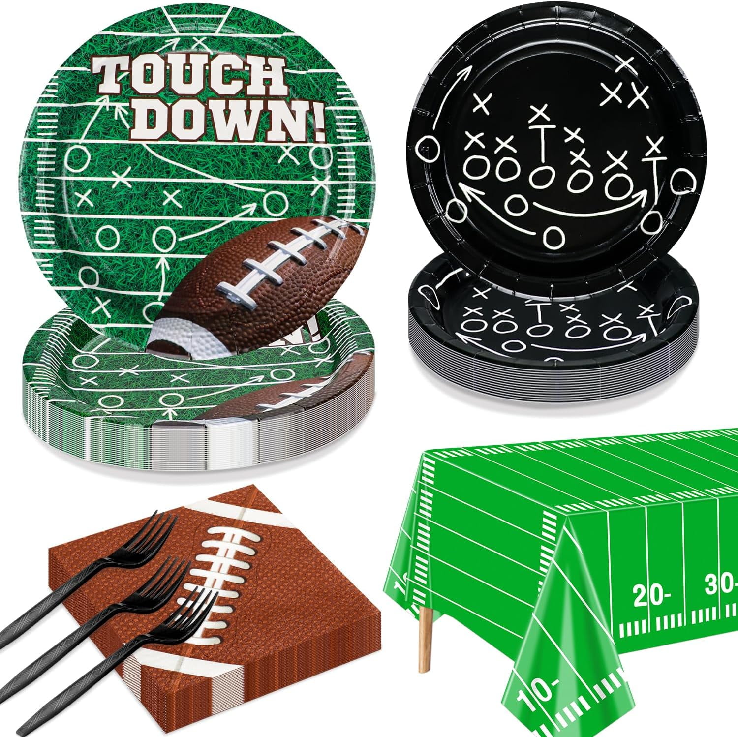 Football Party Supplies for 20 Guests, Disposable Tableware Set with Formation Tactics Plates, Football Field Tablecloth, Napkins – Game Day, Tailgate, Kids Birthday Party Essentials