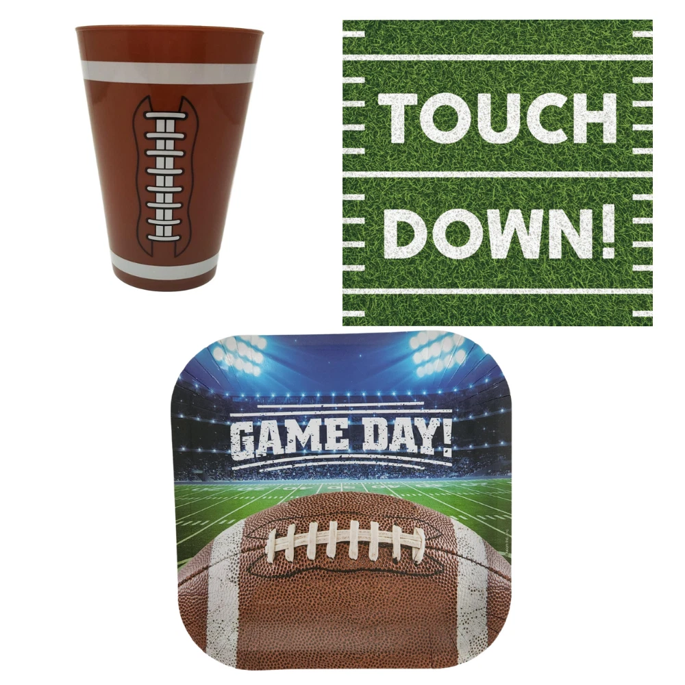 Football Party Supplies: Bundle Includes Dessert Plates, Napkins And Cups For 8