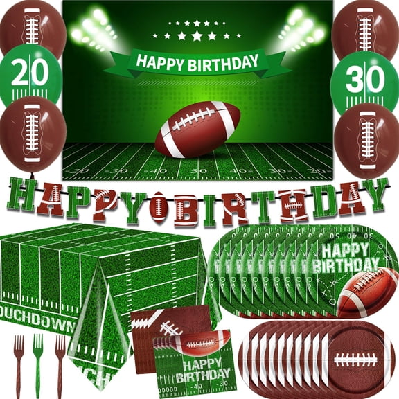 Football Party Supplies,Football Plates and Napkins Tablecloth Backdrop Balloon for Football Birthday Party Decorations Football Game Day Tailgate Party Decorations, Serve 25 Y114