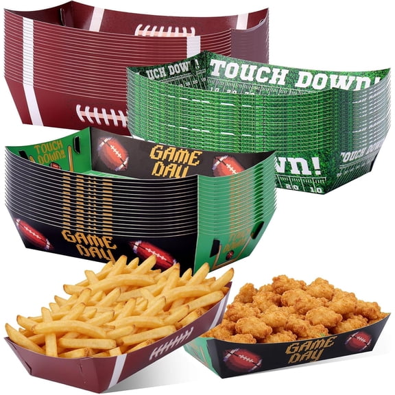 Football Party Supplies Kit, 3 Pcs Large Football Paper Food Plates Disposable, Sports Game Snack Nacho Taco Hot Dog Serving Food Boats Trays for Football Tailgate Birthday Party Supplies Decorations