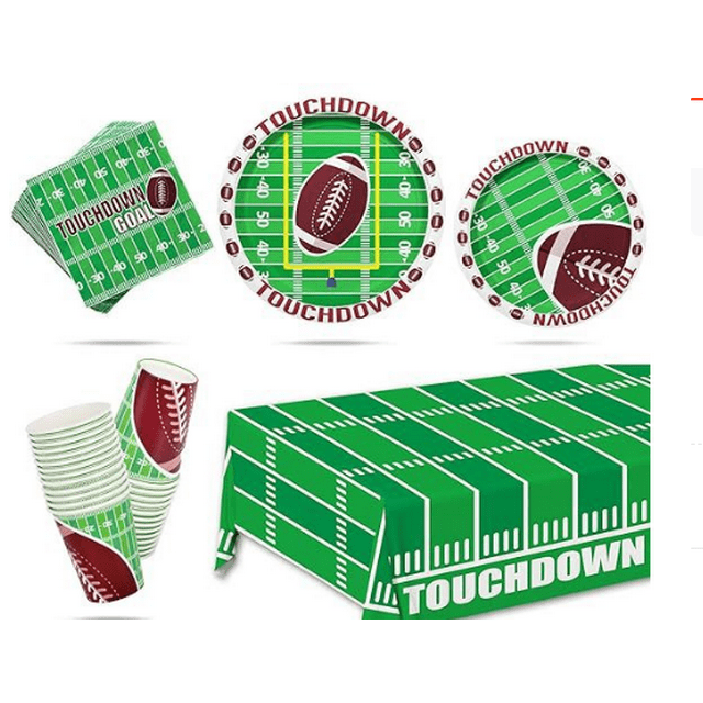 Football Party Supplies Kit Disposable Dishes Napkins Tablecloth Serve