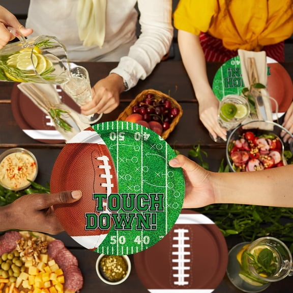 Football Party Supplies Kit - Serve 48 Guests with Paper Plates for Football Party, Gameday, and Tailgate Decorations (Mix of 2 Designs)
