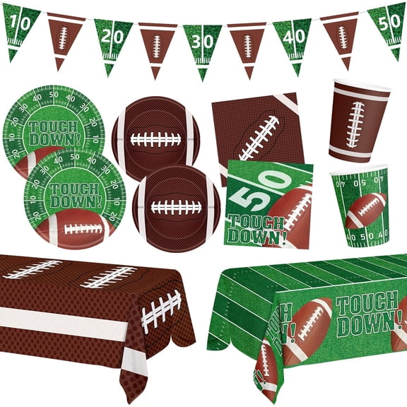 Football Party Supplies Sets, Includes Dinner Plates, Dessert Plates, Napkins, Tablecloths, Cups and Banner for Gameday Tailgate Party Decorations