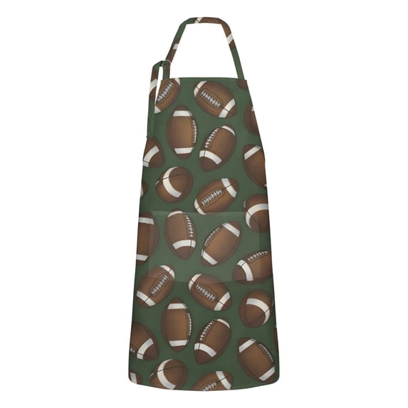 Football Pattern Apron-Garden Aprons for Women with Pockets-Cotton Linen Waterproof Kitchen Cooking Gardening Aprons Adjustable for Kitchen,Cooking,BBQ and Salon 33x27 Inch