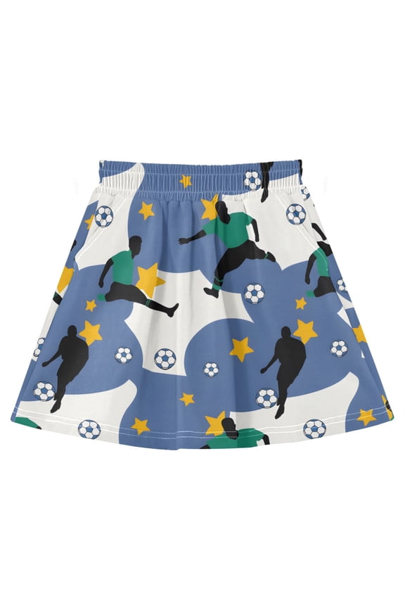 Football Pattern Cotton Skirt Built-in Liner Elastic A-Line Flared Skirt with Pockets