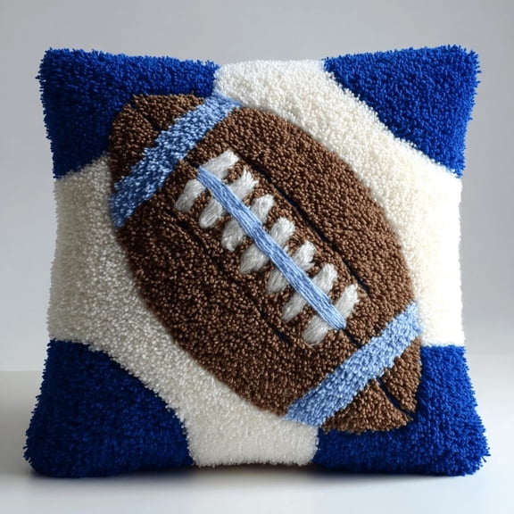 Football Pattern Latch Hook Kit For Adults Beginners,DIY Pre-Printed Pillow Kit With Hook,Yarn,Cushion Cover - Make 17x17 Inch Decorative Throw Pillow For Couch,Sofa,Home Decor