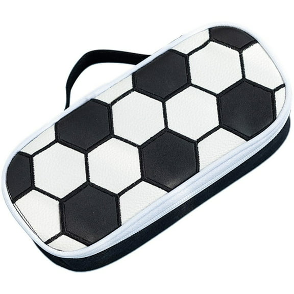 Soccer Themed Pencil Case - Football Pattern Pen Bag, Large Capacity Leather Stationery Organizer for Fans