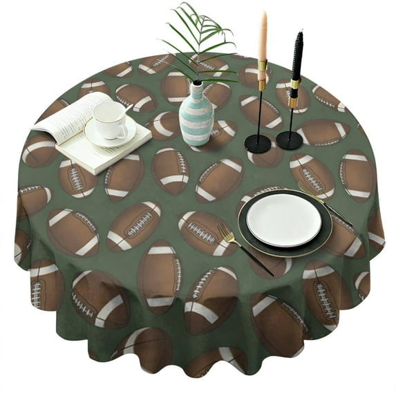 Football Pattern Round Tablecloth 60"x60",Wrinkle Wipeable Table Cloth for Kitchen Dining Room Picnic Patio Party