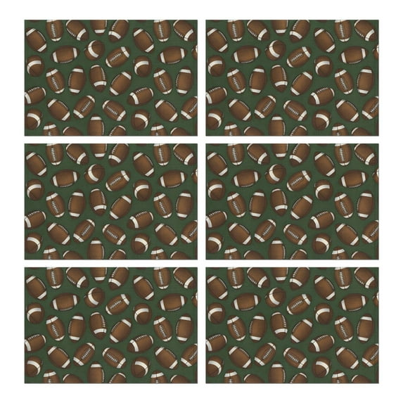 Football Pattern Summer Placemats Table Placemats Set Of 6-Linen Kitchen Washable Placemats Table Mats 11.8"x17.7"Non-Slip Heat Resistant