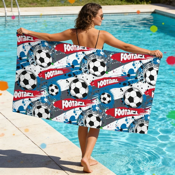 Football Patterned Beach Towel Quick Dry Sand Resistant Towel Multi Purpose Travel Swimming Sports Towel Bath Towel Blanket for Men Women,55x27.5 Inch
