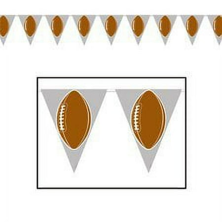 Beistle Football Party Decoration 11" x 12' Pennant Banner, Brown Grey White