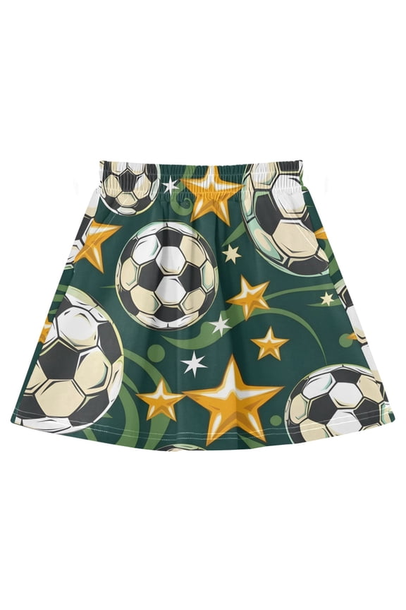 Football Pentagram Pattern Cotton Skirt Built-in Liner Elastic A-Line Flared Skirt with Pockets