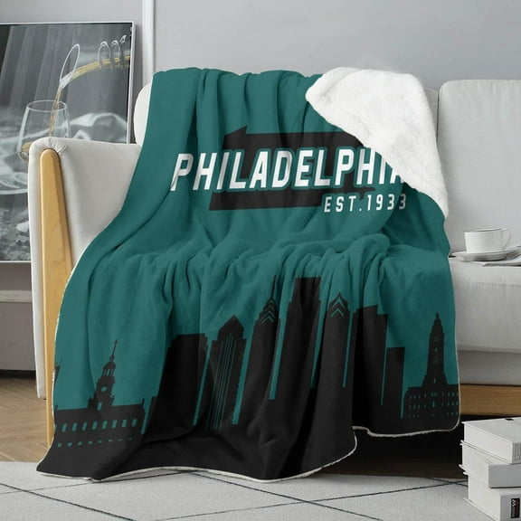 Football Philadelphia Sherpa Throw Blanket,Double Layer Fabric Warm Blankets,Ultra Soft Flannel Blankets for Football Fans Gifts 60" X 50"